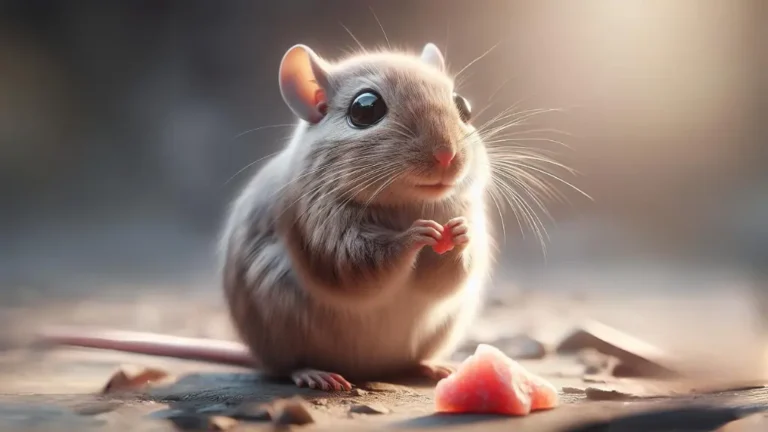Can Gerbils Eat Meat? 11 A gerbil is looking at a small piece of meat. The gerbil looks like it is not sure if it should eat it or not. The picture is for the article; Can gerbils eat meat.