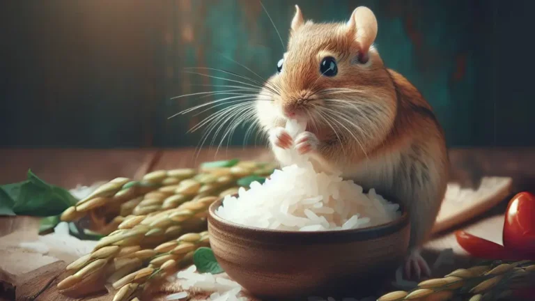 Can Gerbils Eat Rice? 9 A gerbil is sat behind a bowl of rice. The gerbil is eating some of the rice. The picture is for the article; Can gerbils eat rice.